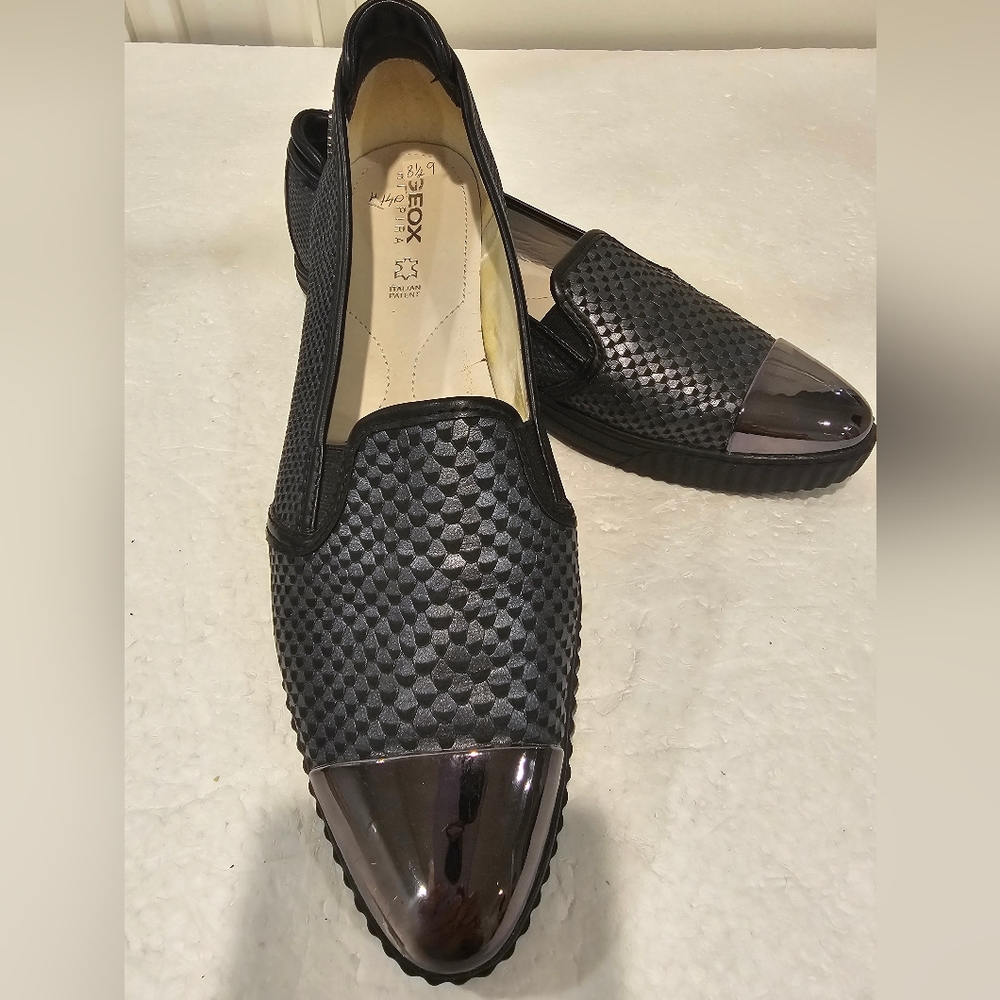 Geox Women's Black Slip-On Loafers with Metallic Toe